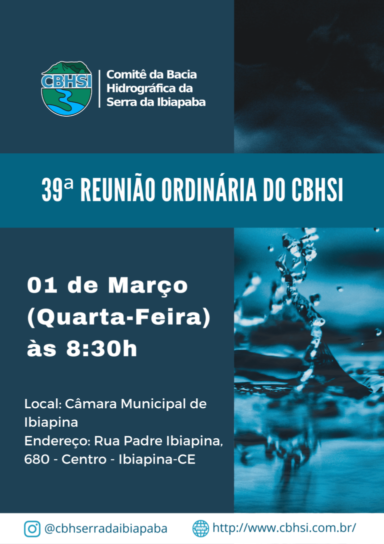 Convite 39° Reunião Ordinária do Comitê da Bacia Hidrográfica da Serra da Ibiapaba